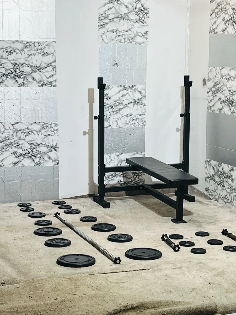 Weight bench steel weights dumbbells barbell - Image 2