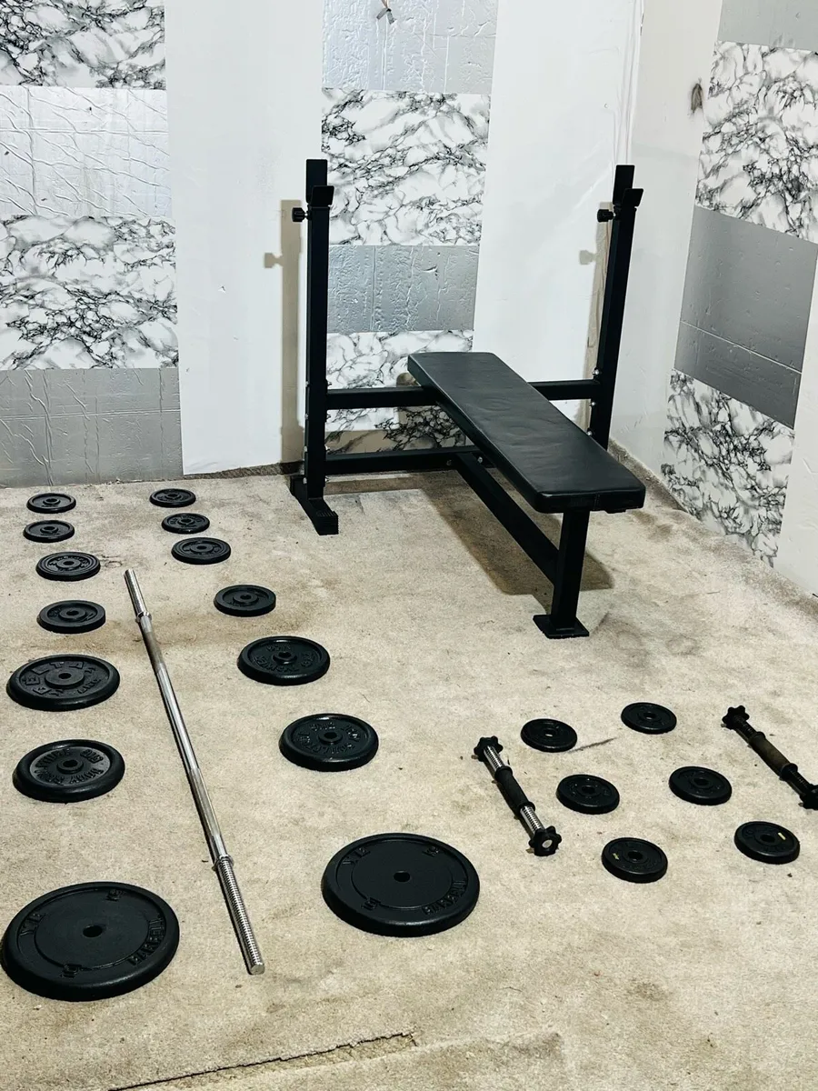 Weight bench steel weights dumbbells barbell - Image 3