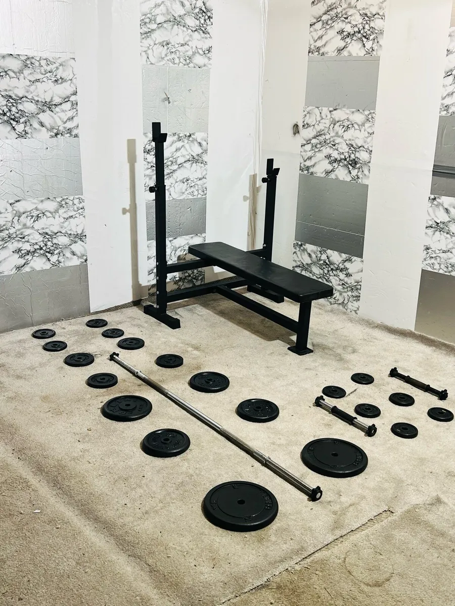 Weight bench steel weights dumbbells barbell - Image 1