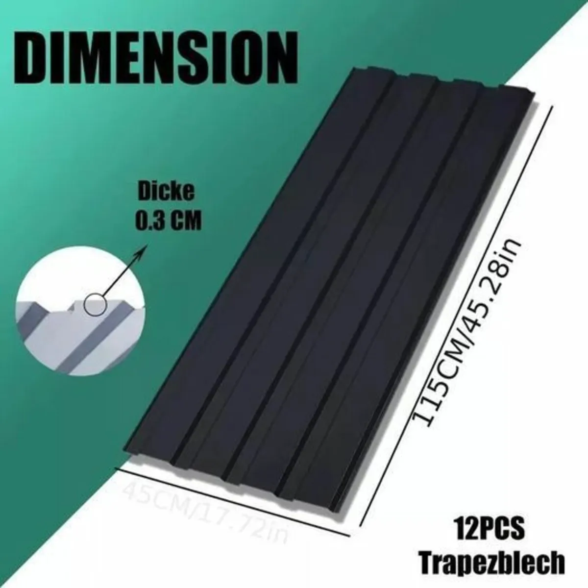 12PCS Trapezoidal Galvanised Steel Roof Panels bla - Image 2