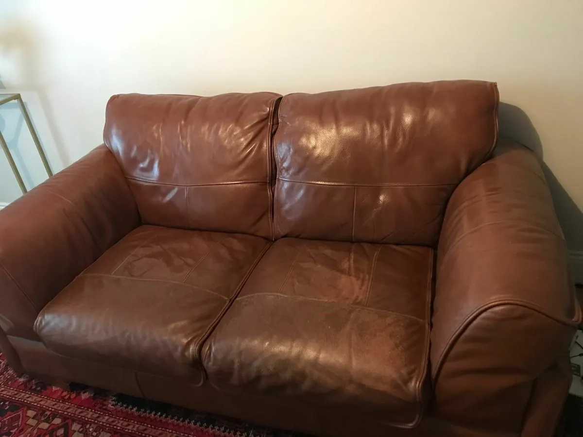 Tan leather sofa - Image 1