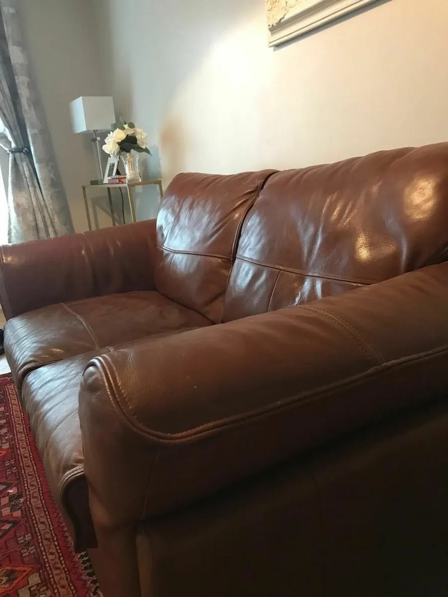 Tan leather sofa - Image 2