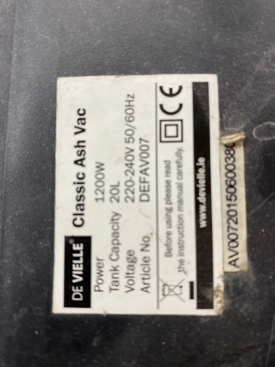 De Ville 20 litre 2 filter ash Vacuum - Image 2