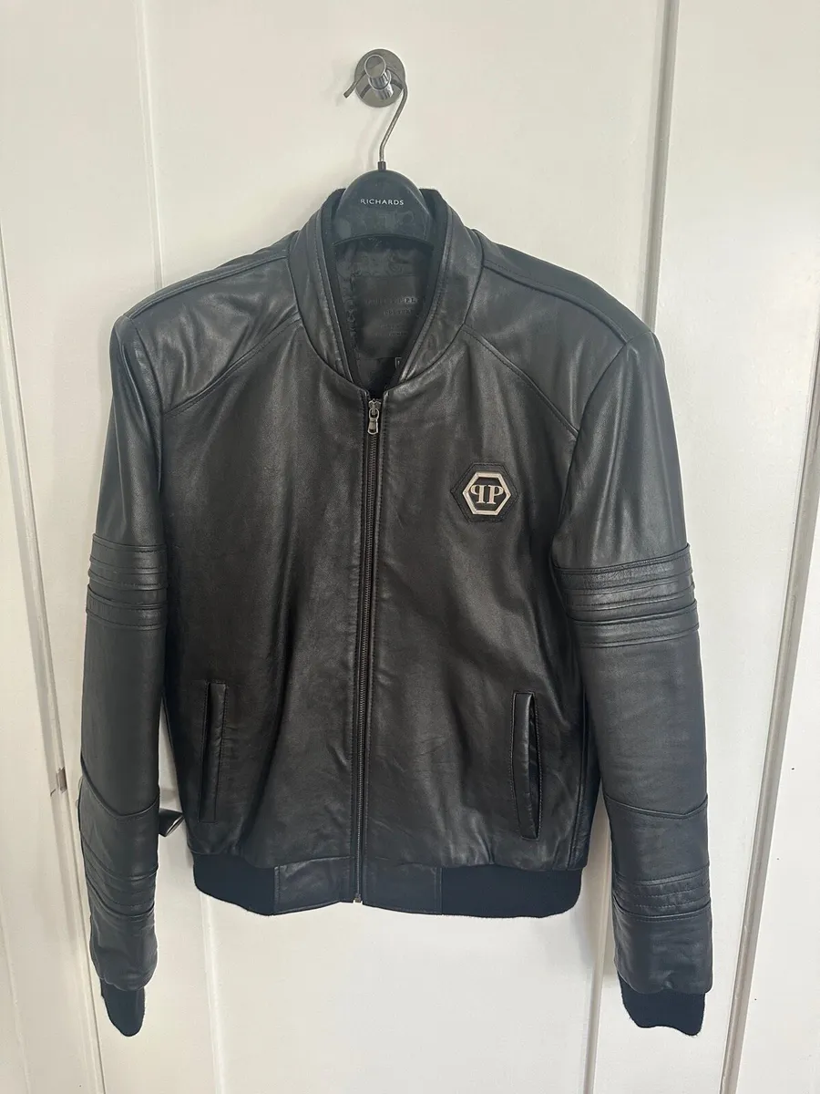 Philip Plein Leather Bomber Jacket Size M - Image 1