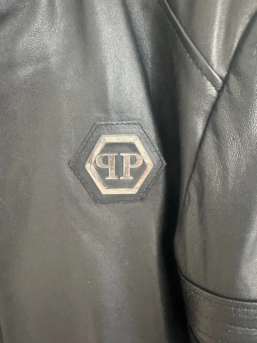 Philip Plein Leather Bomber Jacket Size M - Image 2