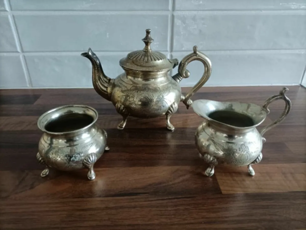 3 pieces tea set silver plated - Image 1