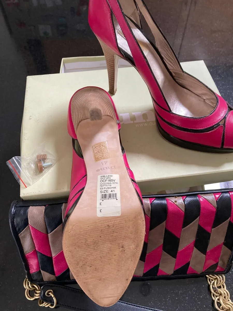 Ladies Dune Fuschia High Heel Leather Shoes - Image 2