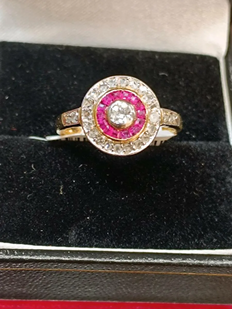 Antique Art Deco Ruby & Diamond Ring 18k Gold - Image 1