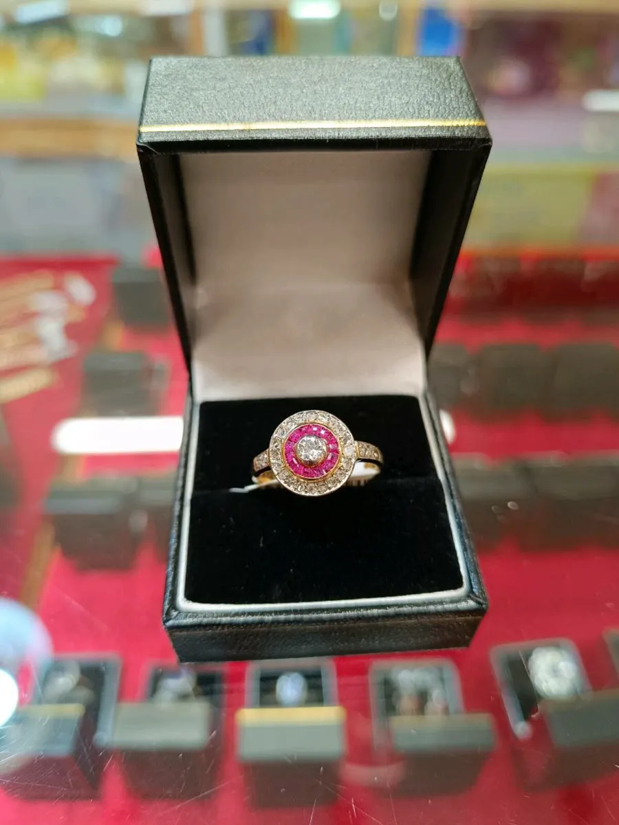 Antique Art Deco Ruby & Diamond Ring 18k Gold - Image 3