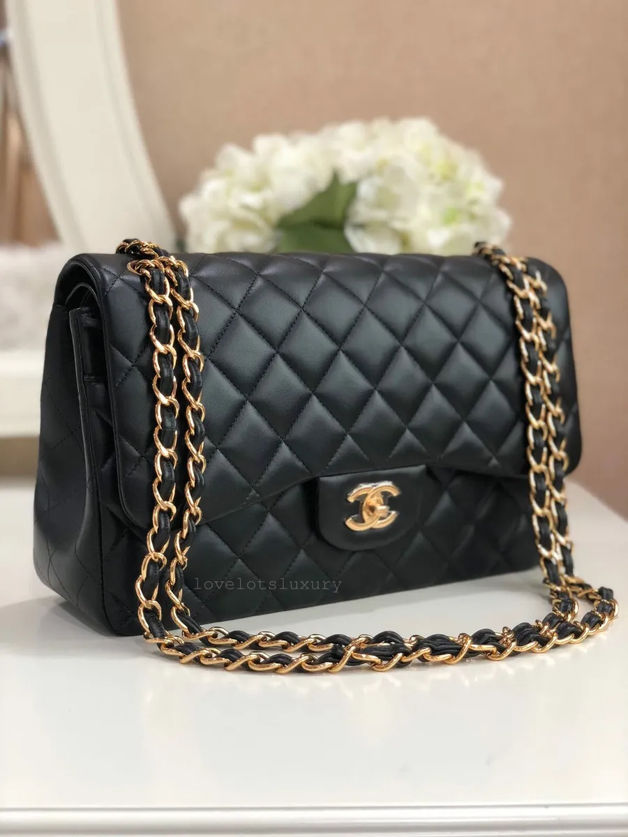 Chanel Black Lambskin Leather Jumbo Handbag - Image 1
