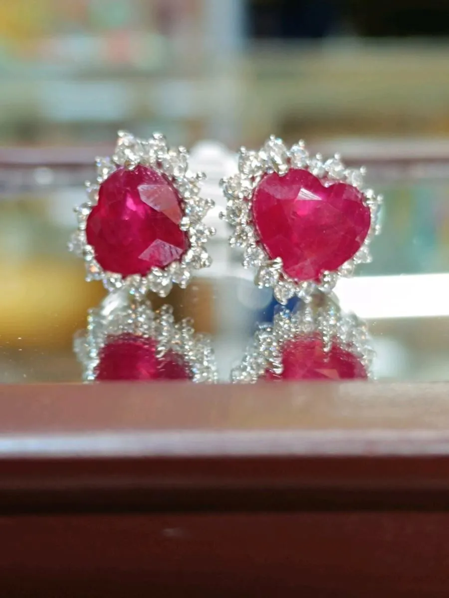 2 Hearts Ruby & Diamond Ring, 18k White Gold - Image 1