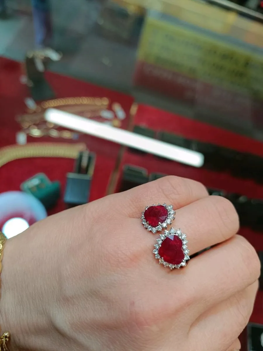 2 Hearts Ruby & Diamond Ring, 18k White Gold - Image 3