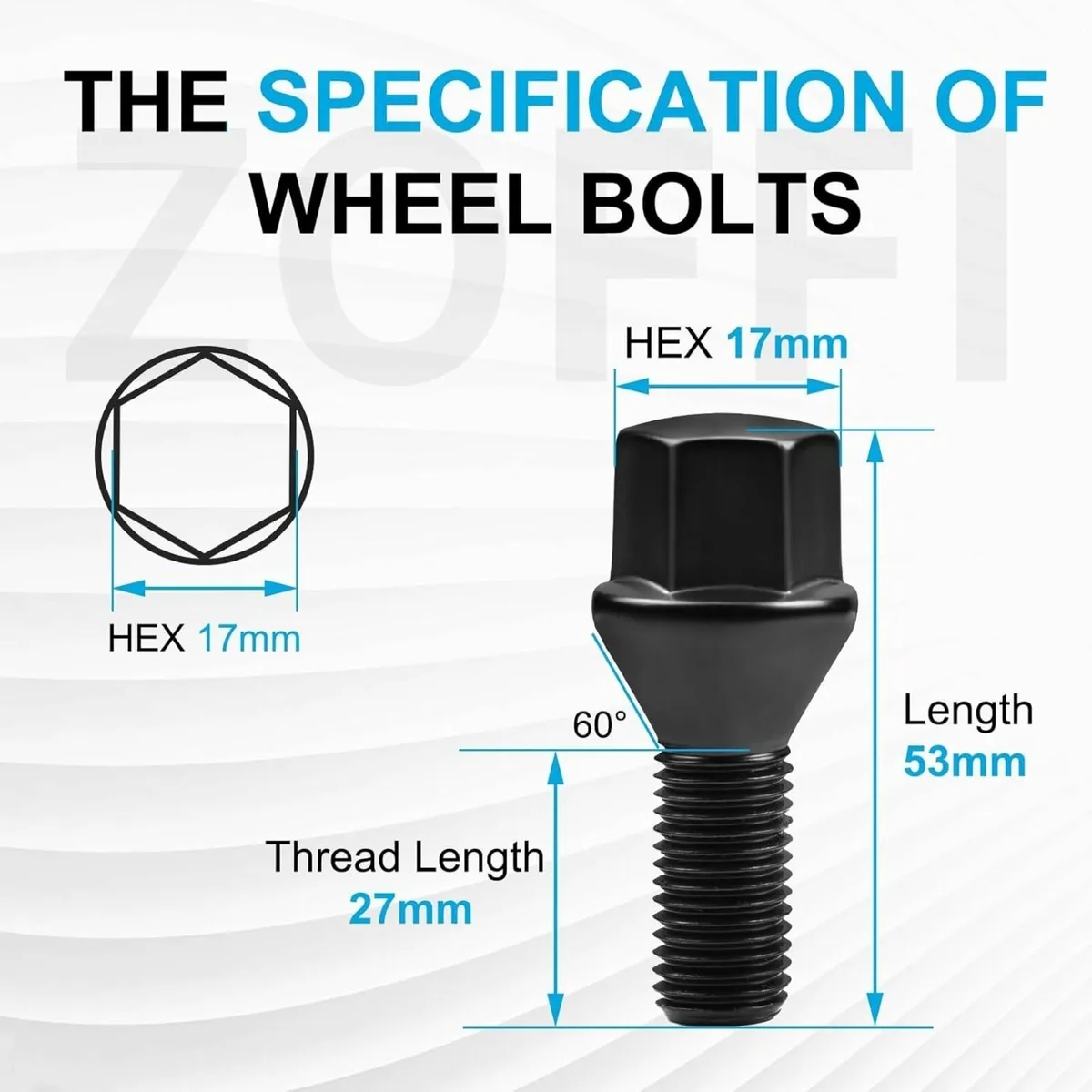 Black Wheel Bolts M14x1.25, Replacement for BMW 1e - Image 2