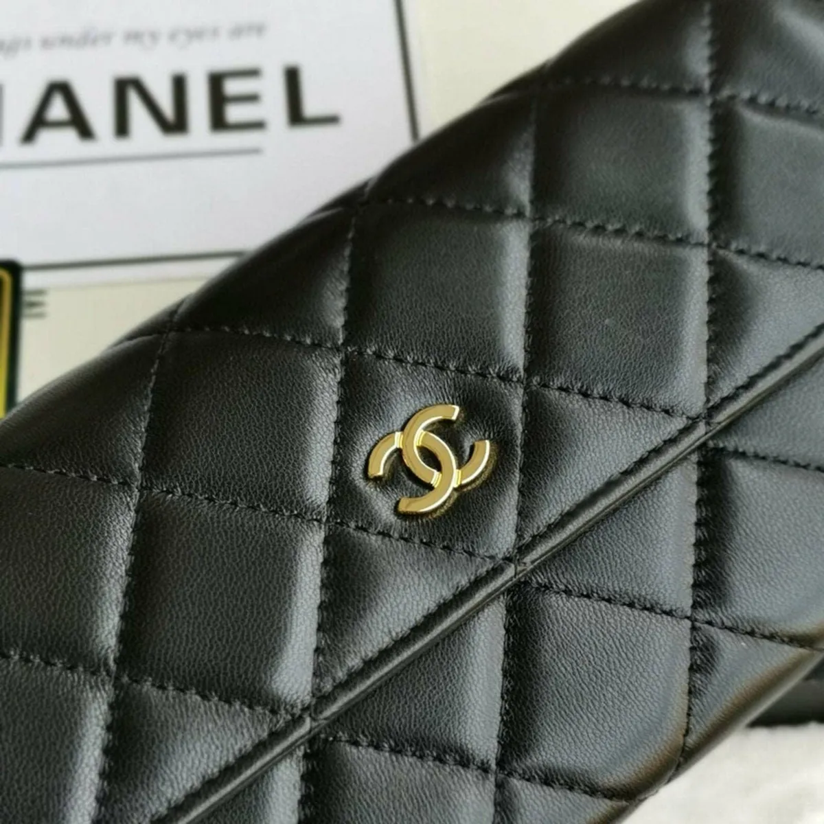 Chanel Black Quilted Lambskin Leather Flap Purse - Image 1