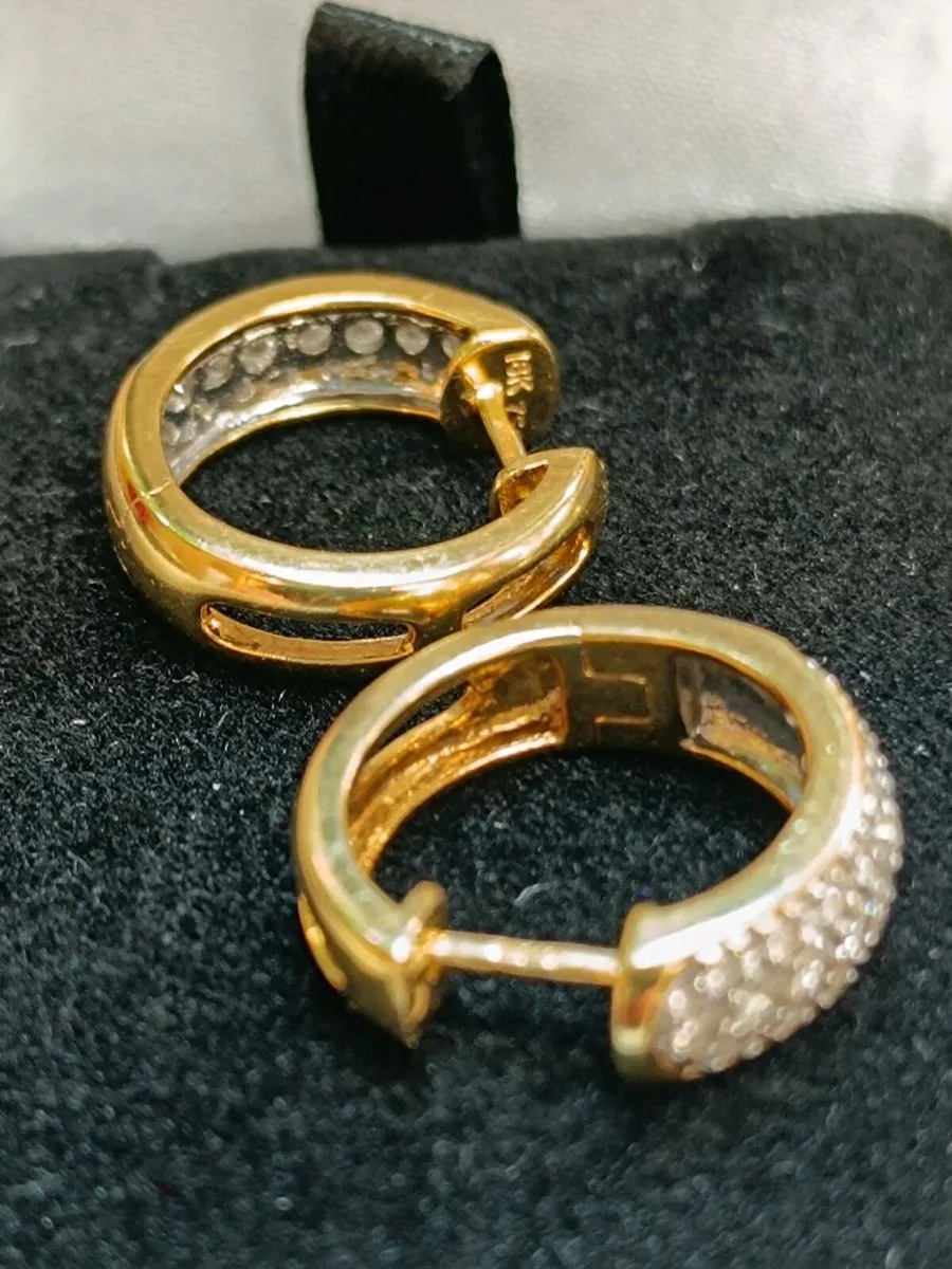 18k Yellow Gold & Diamond Hoops Earrings - Image 4