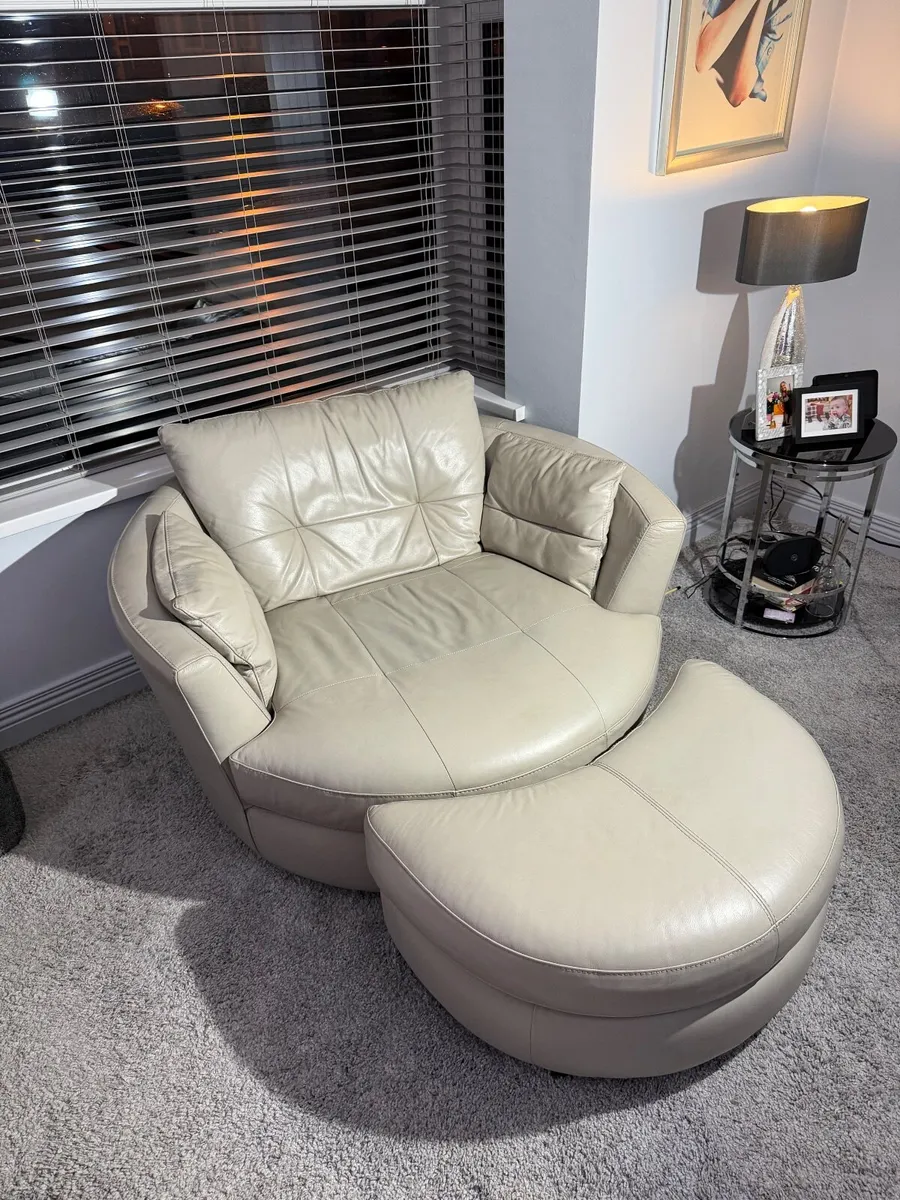 Leather Corner Sofa with Snuggle Chair & Footstool - Image 2