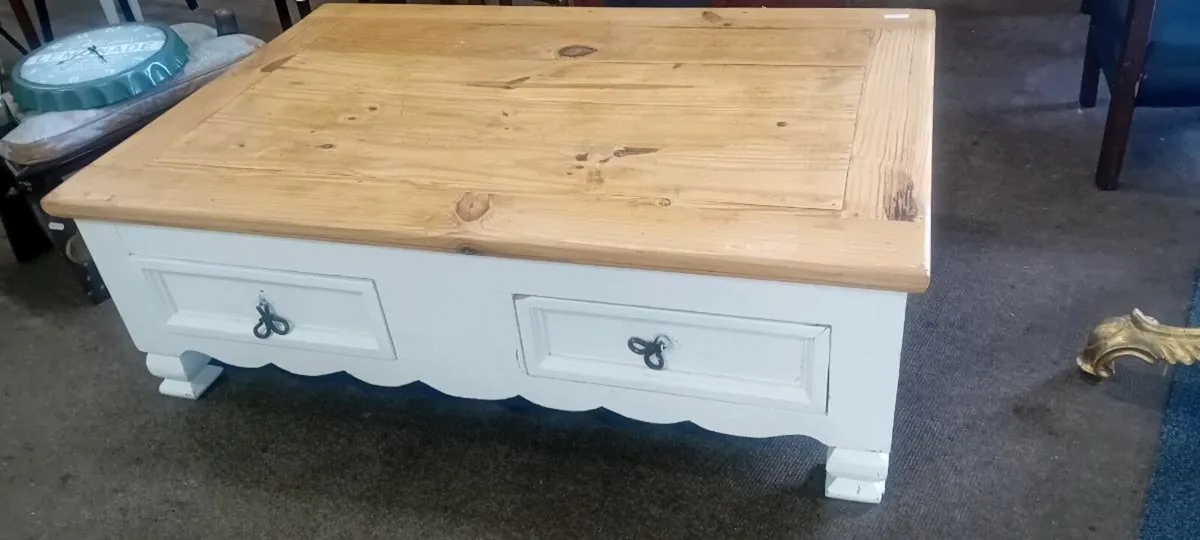 Large Painted Coffee Table With Drawers
