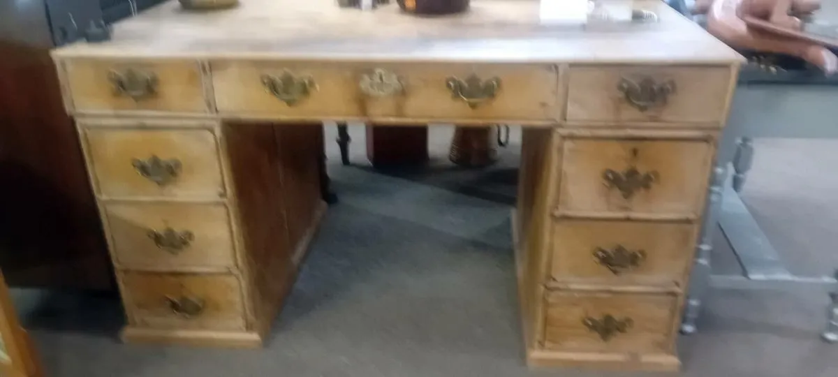 Victorian Stripped Pine Office Desk - Image 1