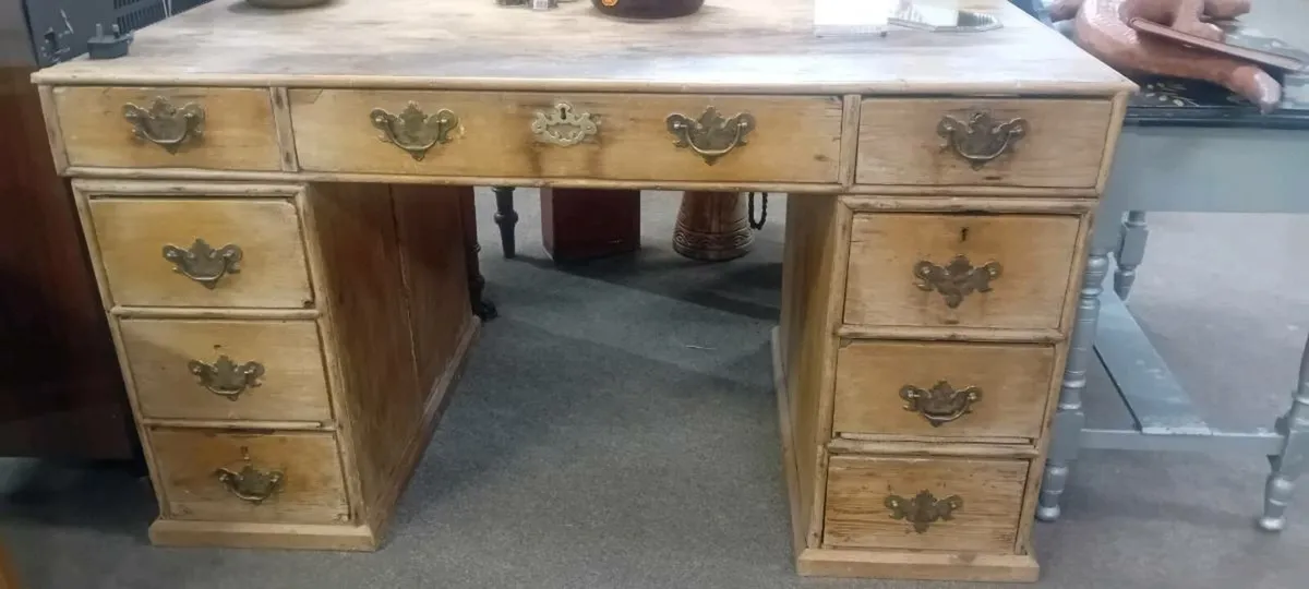 Victorian Stripped Pine Office Desk - Image 2
