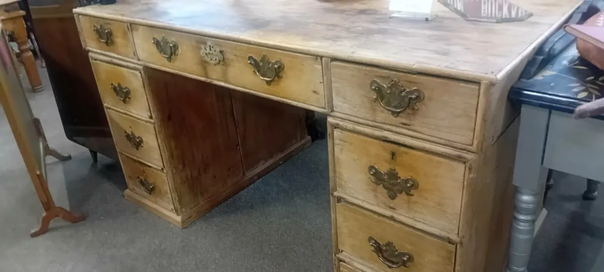 Victorian Stripped Pine Office Desk - Image 3