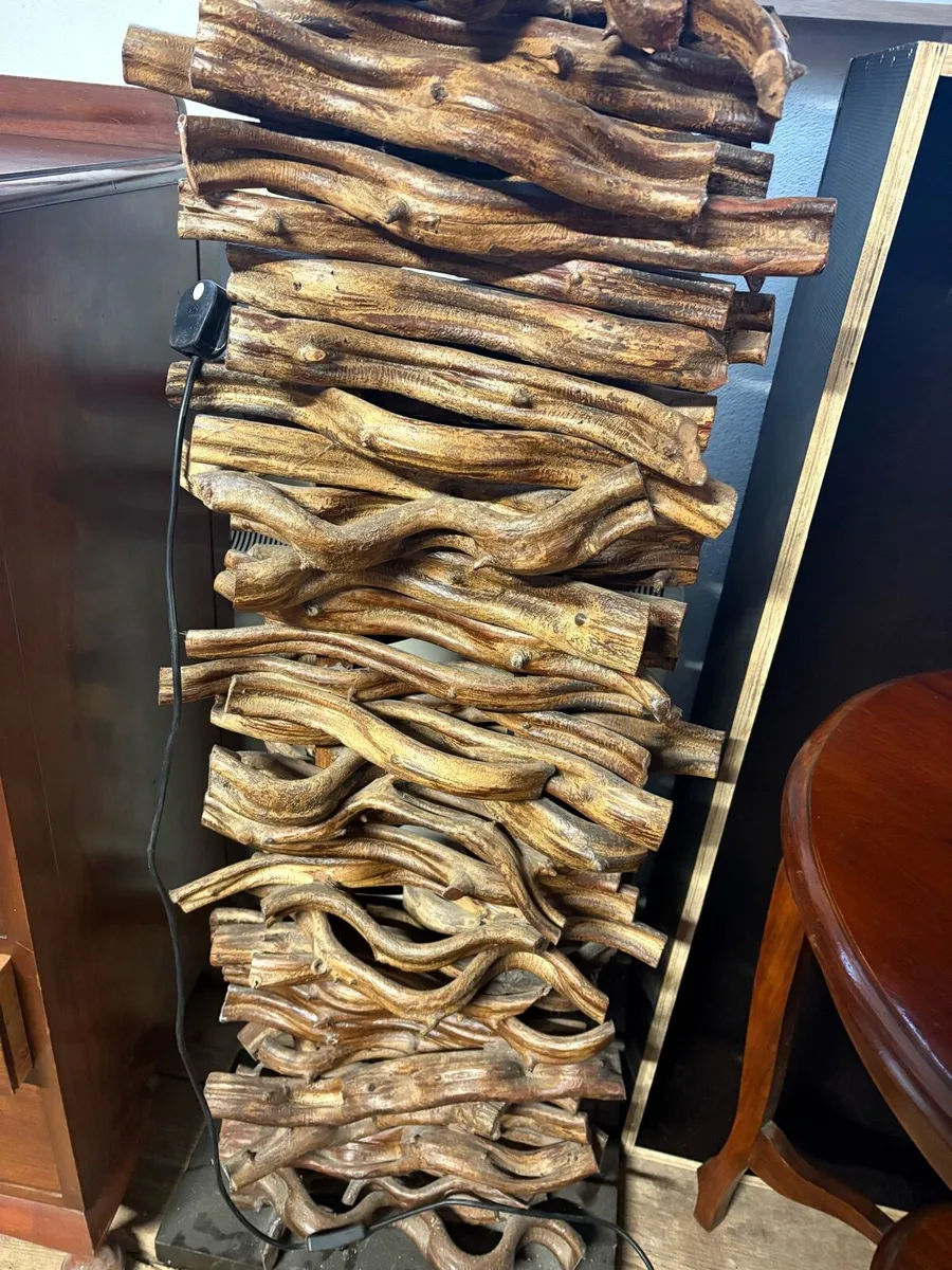 A contemporary driftwood floor lamp with a fabric - Image 2