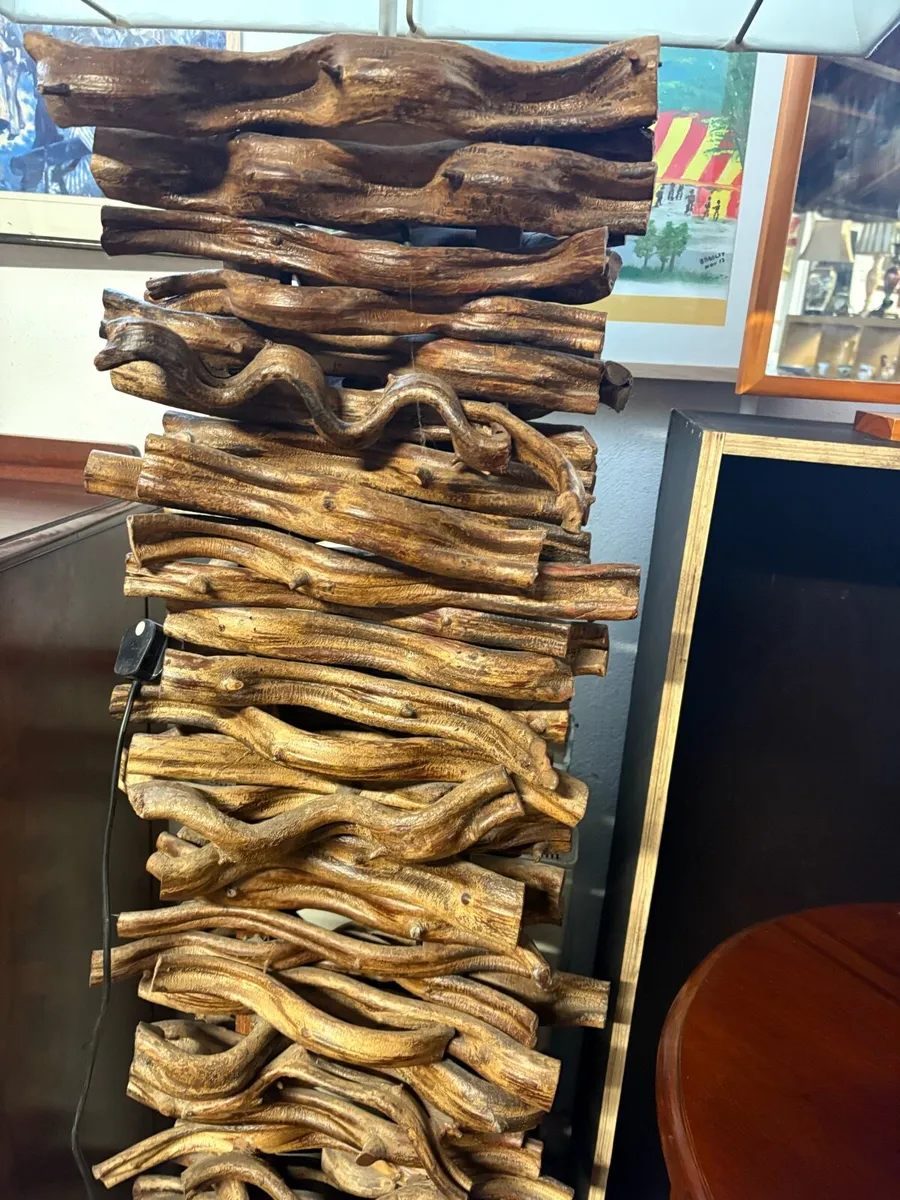 A contemporary driftwood floor lamp with a fabric - Image 3