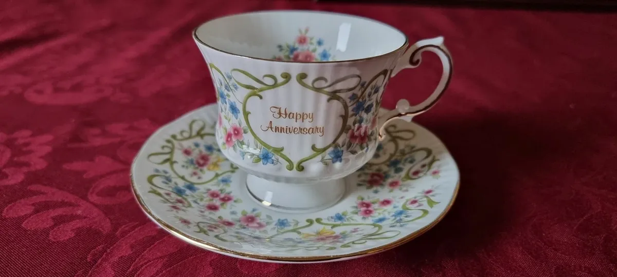 Elizabethan England Happy Anniversary Cup & Saucer - Image 1