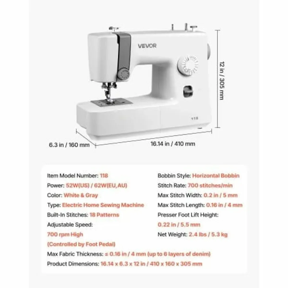 Sewing Machine, 18 Stitch Applications, with LED L - Image 2