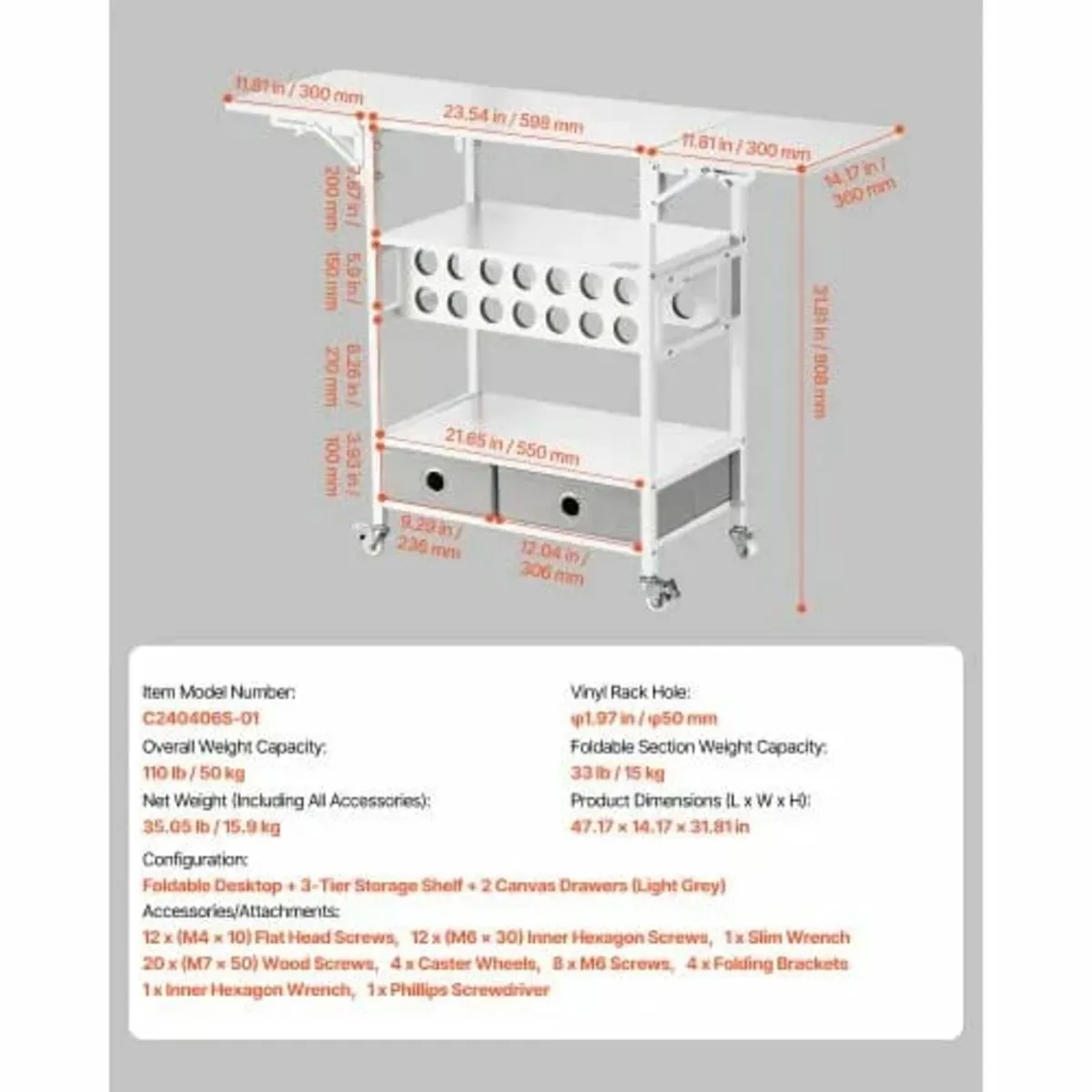 Rolling Craft Cart and Storage Table, Compatible w - Image 2