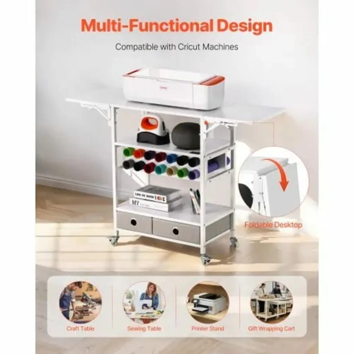 Rolling Craft Cart and Storage Table, Compatible w - Image 4