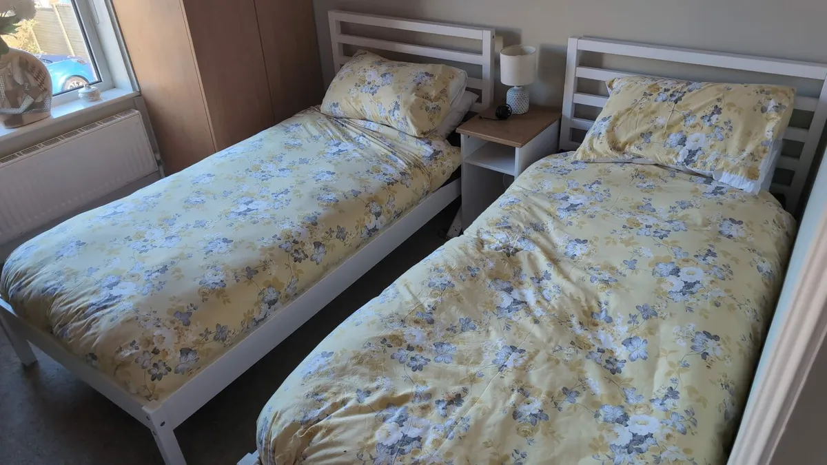 2 x IKEA single beds with mattresses and duvet set - Image 2