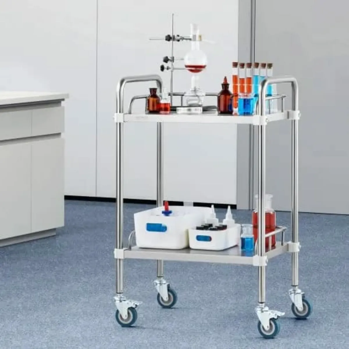 Lab Rolling Cart, 2-Shelf Stainless Steel Rolling - Image 1
