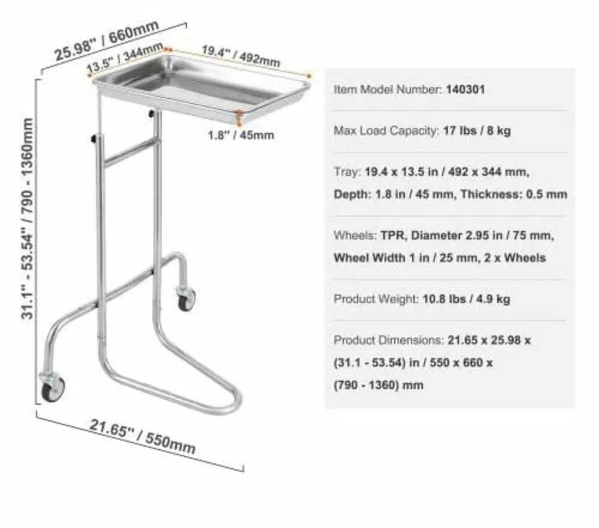Stainless Steel Lab Carts, Lab Utility Cart with S - Image 2
