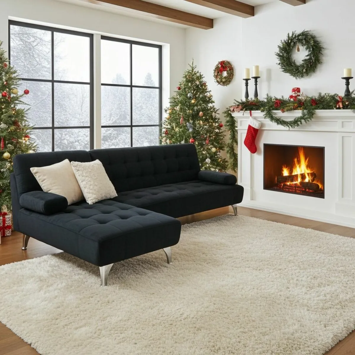 🎄 Cosy Christmas Corner Sofa Bed 236 cm 🎁 - Image 1