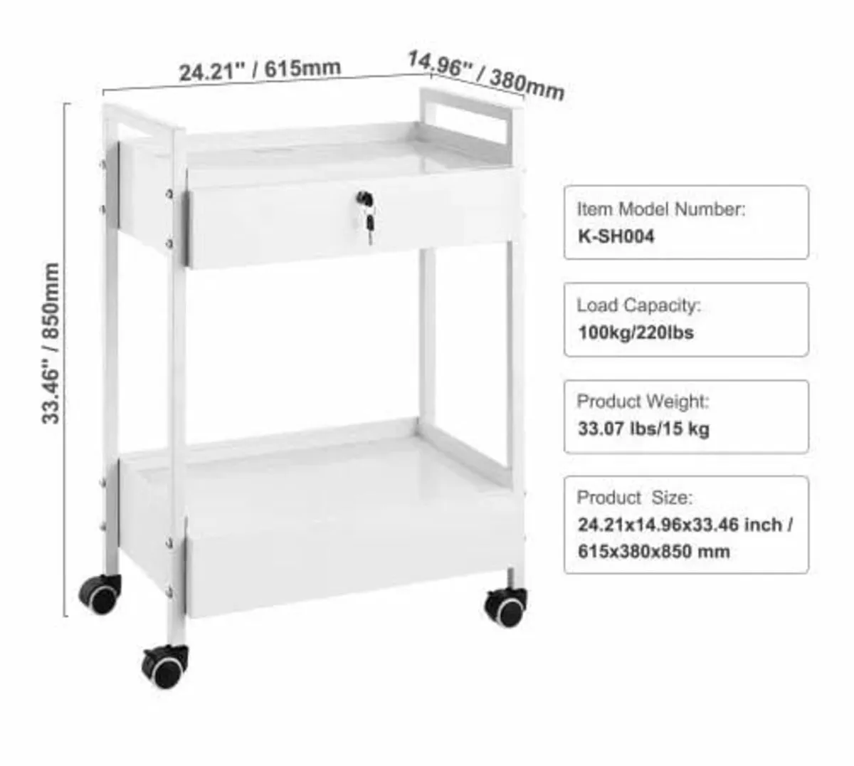 Lab Cart, 2 Tiers Stainless Steel Utility Cart, Me - Image 4