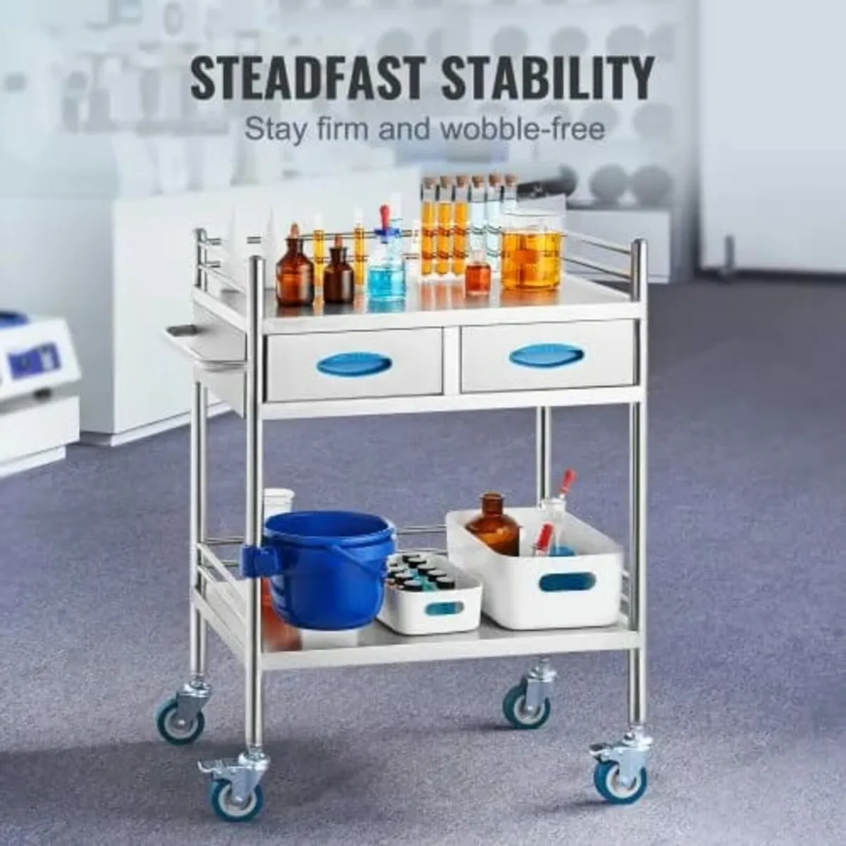 Lab Serving Cart, 2 Layers Stainless Steel Utility - Image 3