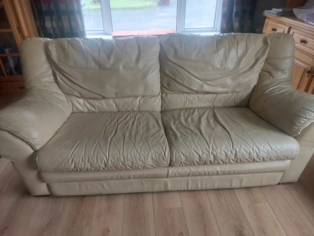 3-Sofa bundle: Leather Sofa x 2 and sofa bed x 1 - Image 2