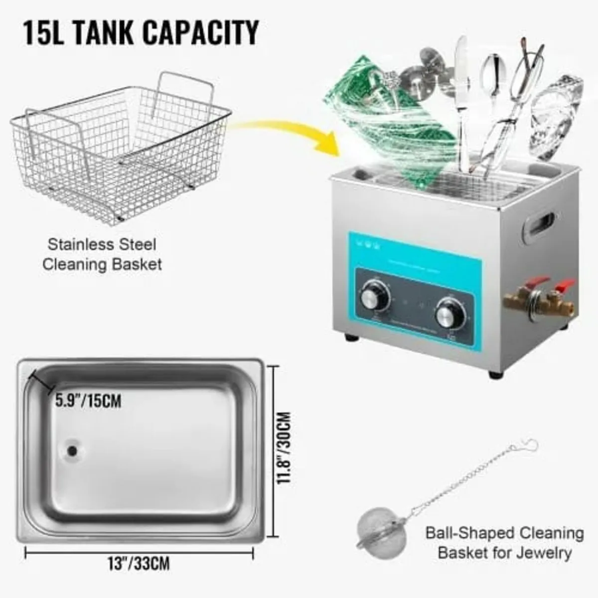 15L Ultrasonic Cleaner Jewelry Cleaner with Heater - Image 2