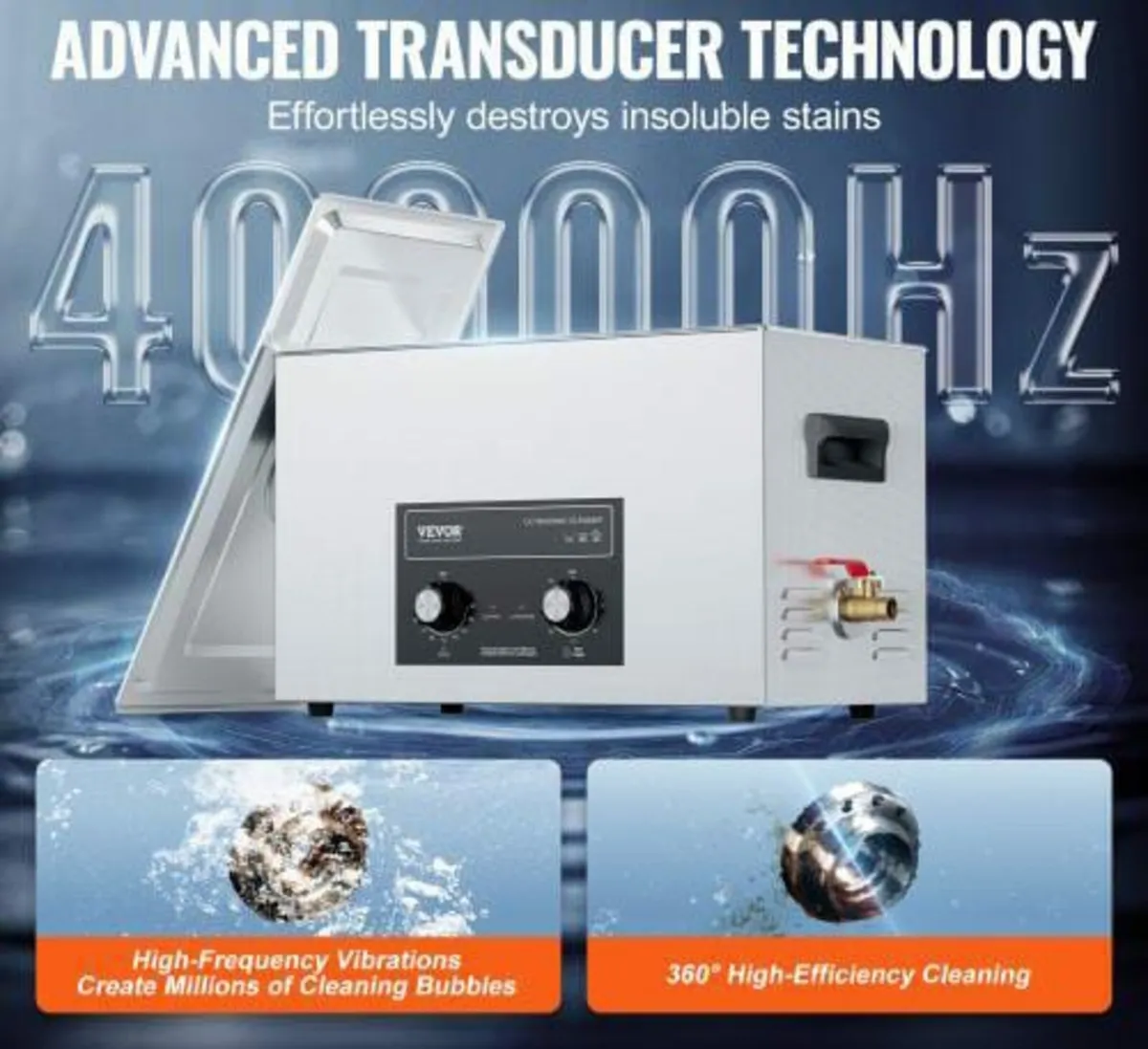 30L Ultrasonic Cleaner with Heater Timer & Basket, - Image 4