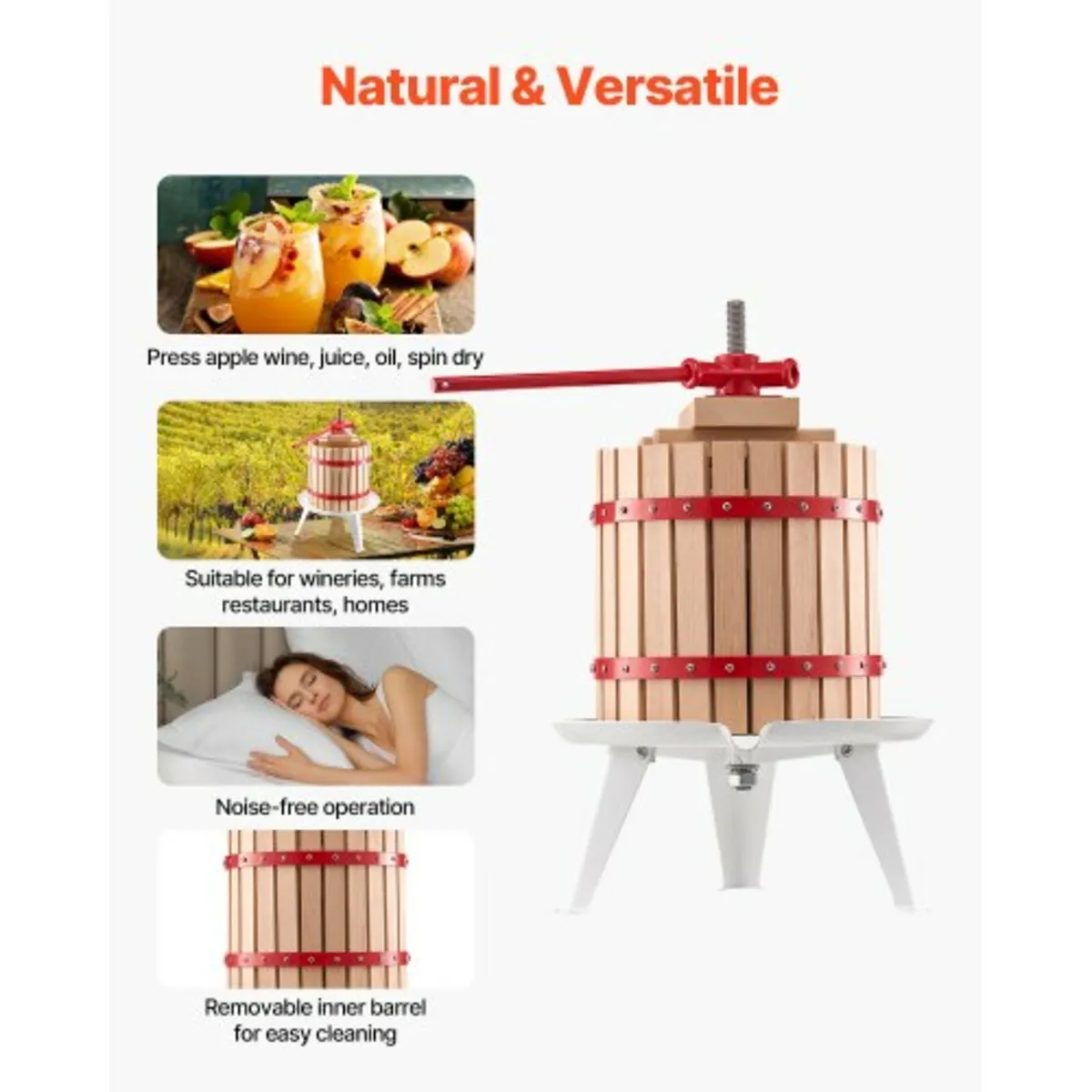 3.2 Gal/12L Fruit Wine Press, Solid Wood Basket wi - Image 4