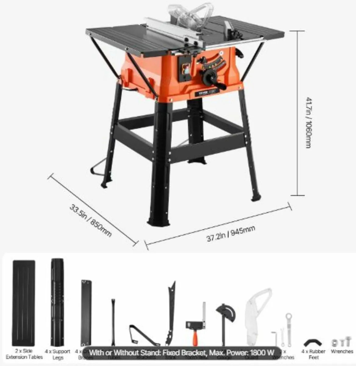 Table Saw with Stand,254 mm,1800W Portable Compact - Image 2