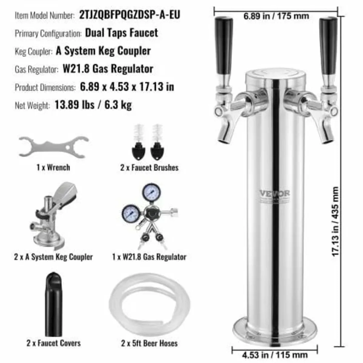 Kegerator Tower Kit, Dual Taps Beer Conversion Kit - Image 3