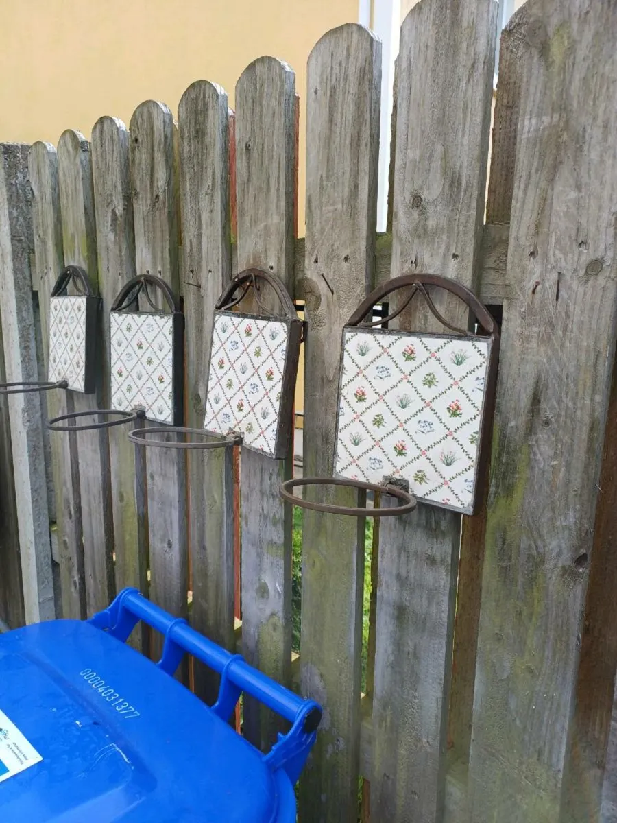 Vintage Metal & Tile Plant Holders - Image 1