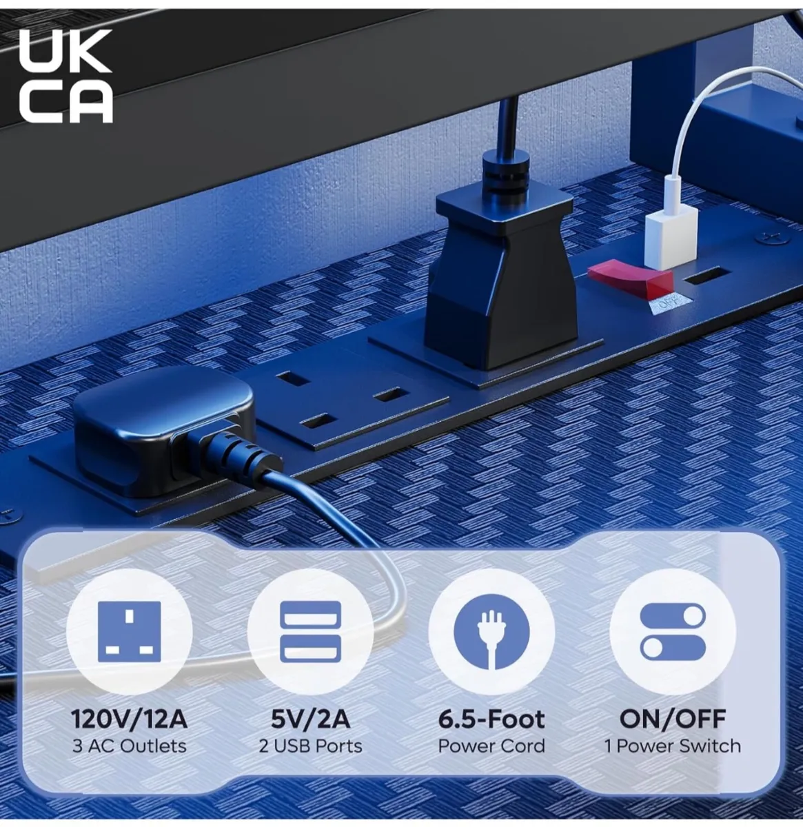 181CM L-Shaped Gaming Desk with RGB LED Lights, Po - Image 2
