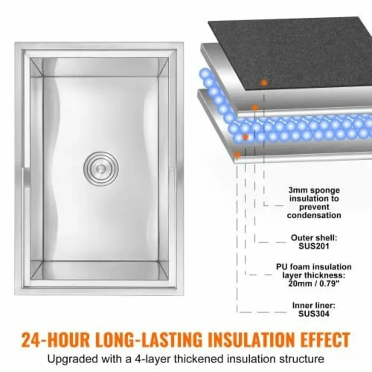 Drop in Ice Chest, 27"L x 18"W x 21"H Stainless St - Image 2