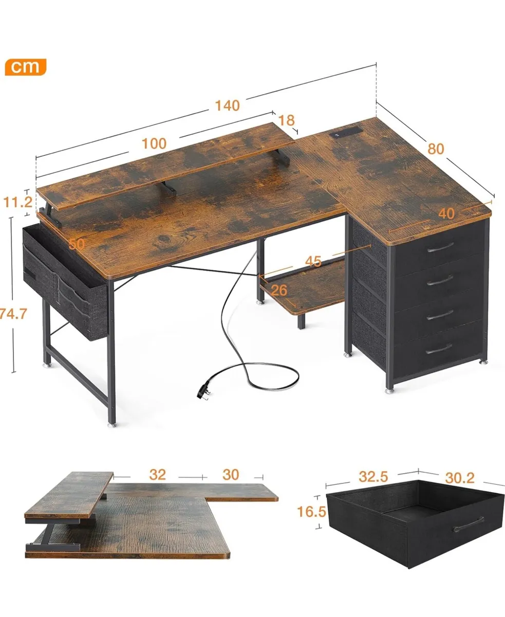 Corner Desk with Drawers, L Shaped Computer Desk 1 - Image 1