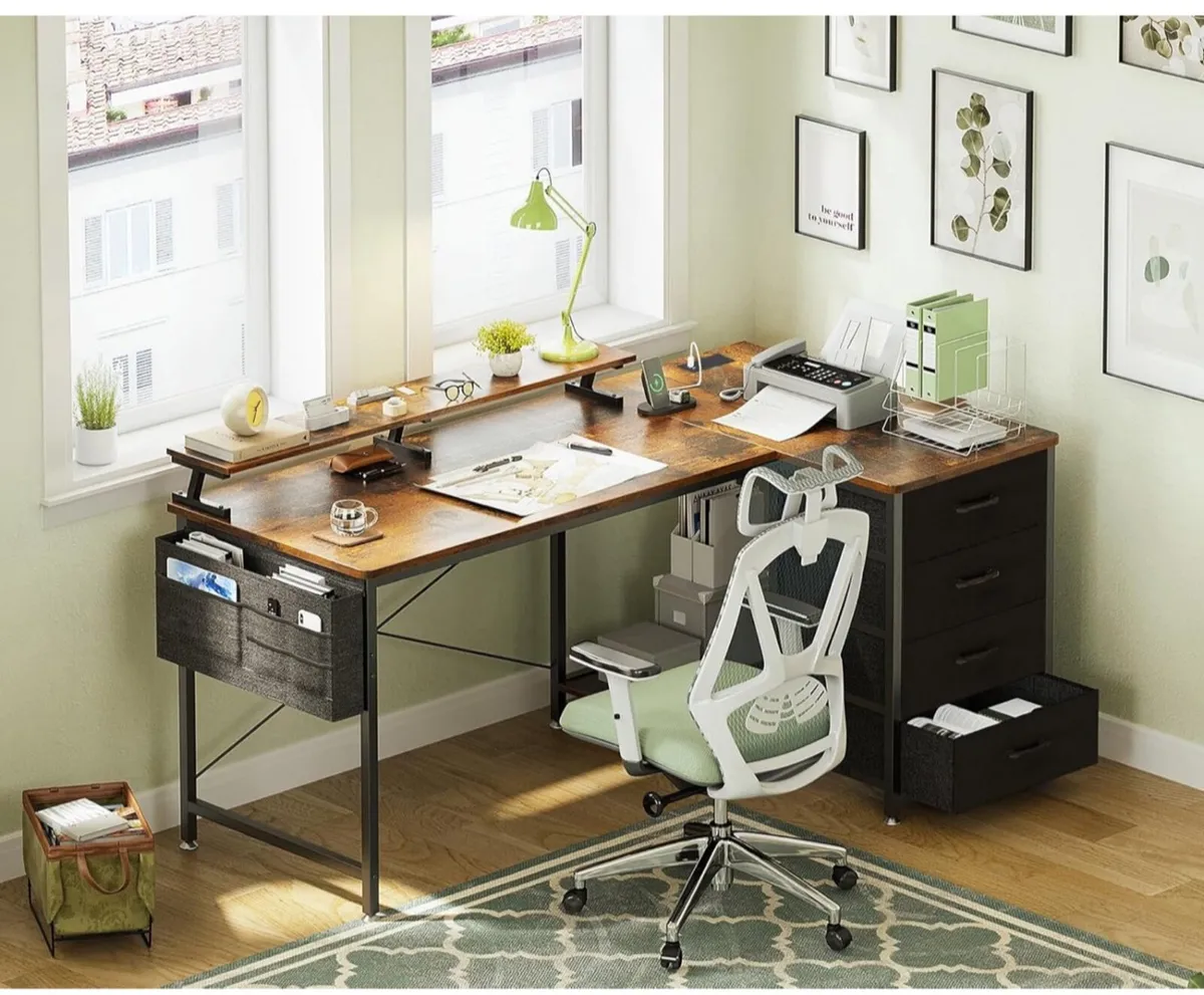 Corner Desk with Drawers, L Shaped Computer Desk 1 - Image 4