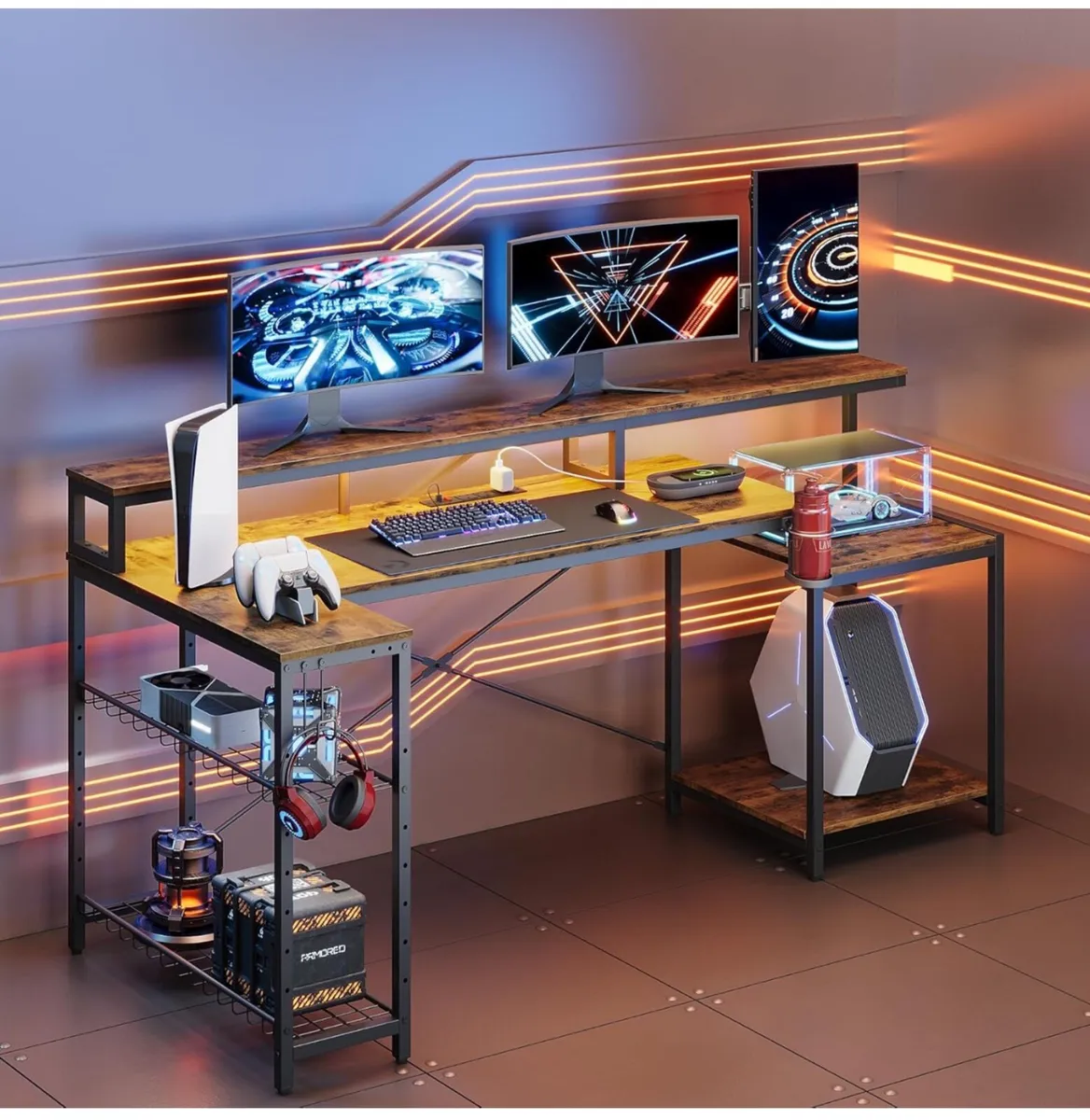 181CM L Shaped Corner Desk with Power Outlets LED - Image 1