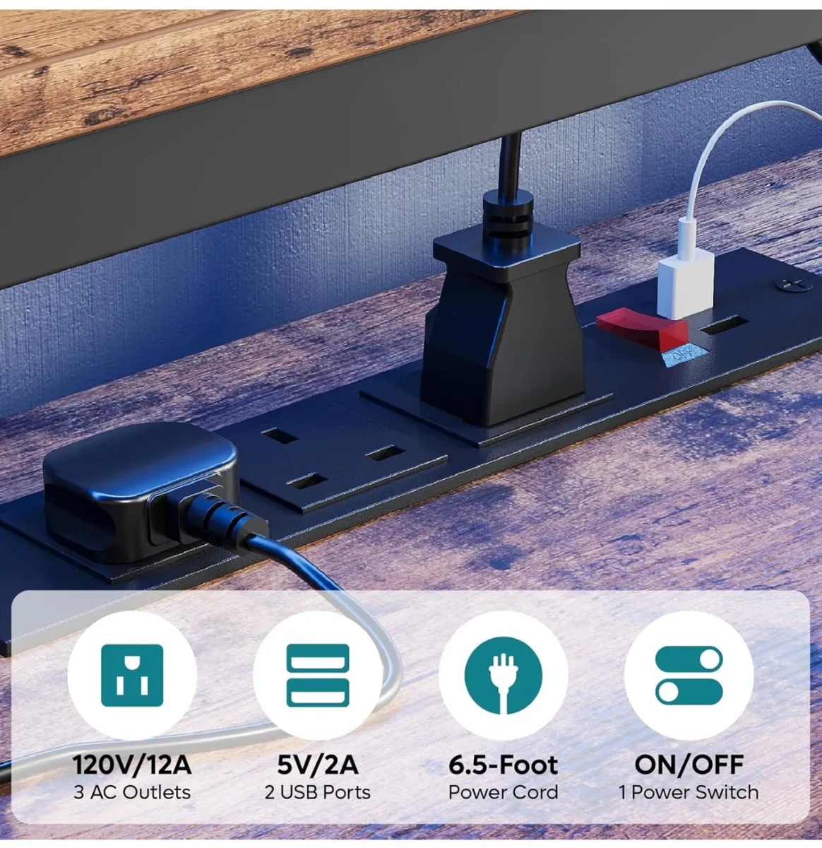 181CM L Shaped Corner Desk with Power Outlets LED - Image 3