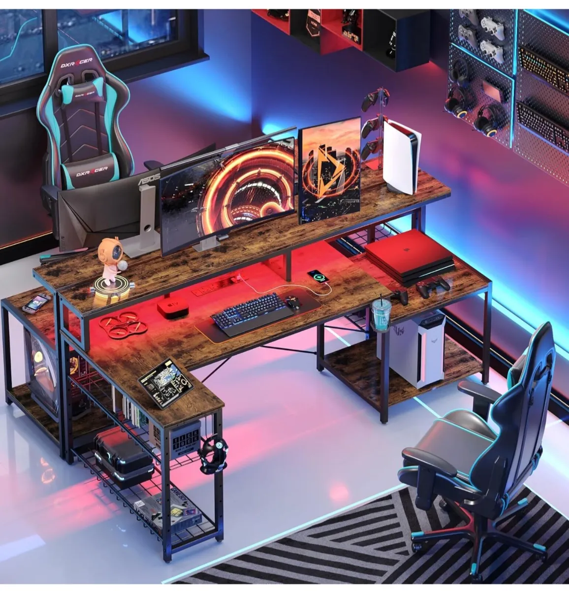 181CM L Shaped Corner Desk with Power Outlets LED - Image 4